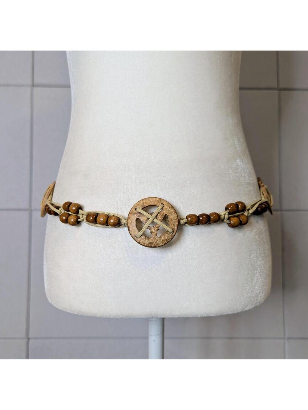Vintage y2k beaded coconut shell tie wrap belt